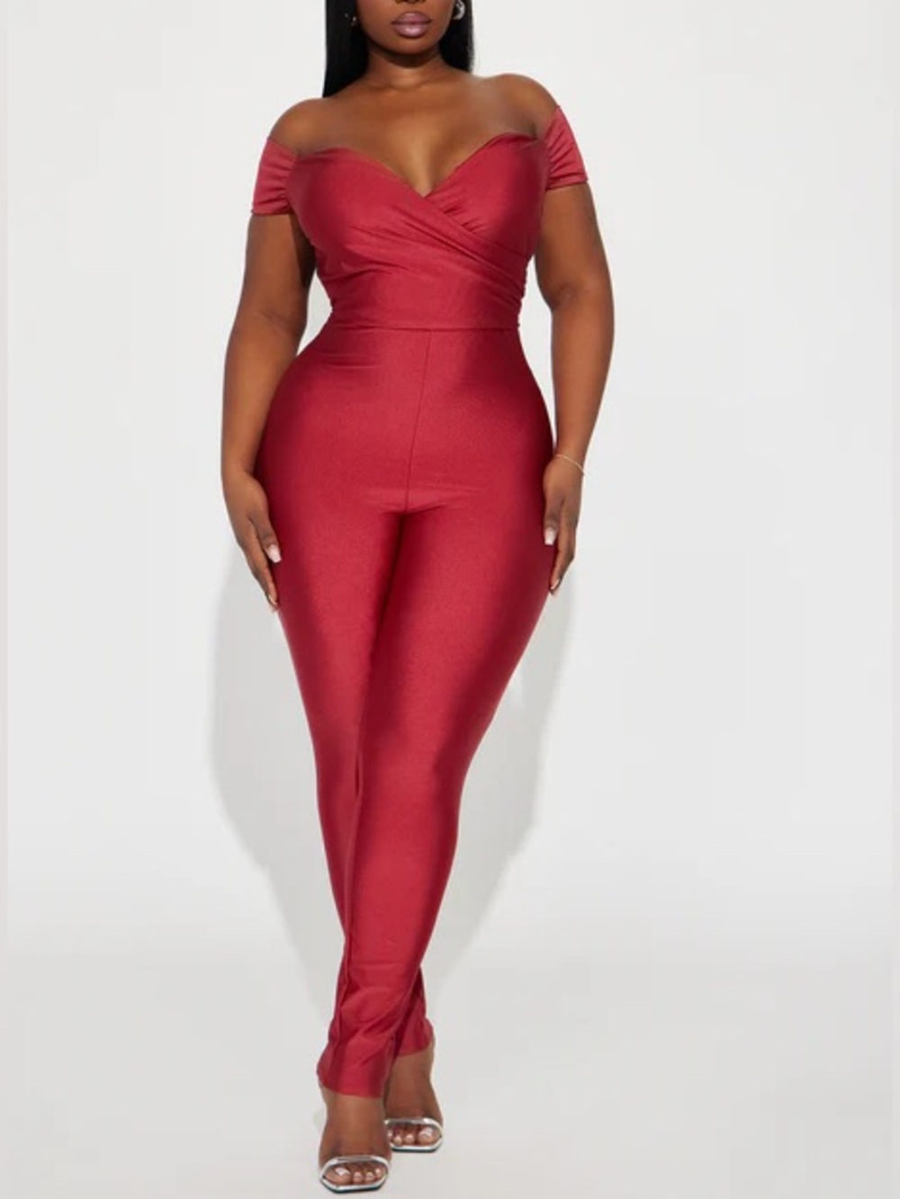 Fashion Nova Red Draped Ponte Jumpsuit